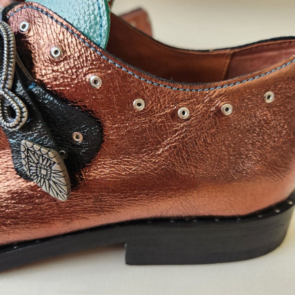Girotti Metallic Leather Oxford Shoes Buckles Steampunk Luxury Handmade Unique 4 - Picture 8 of 16